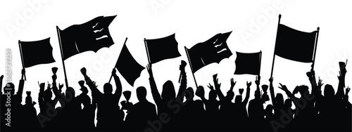 Protesters with Signs – Black Silhouettes on White Background