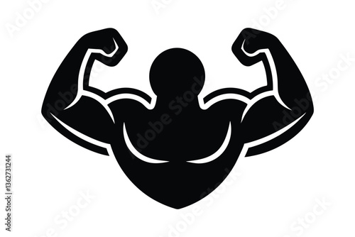 Vector silhouette of a person biceps flexing fitness pose icon