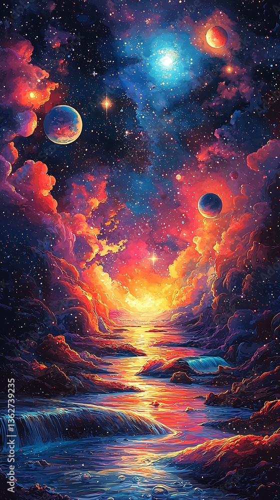 Obraz premium Dreamy cosmic planets sky view high resolution picture