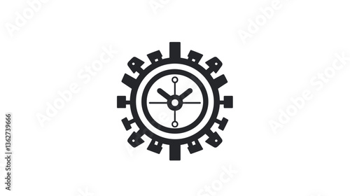 Stylized clock illustration representing time and mechanics in minimalistic design