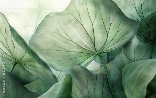 Wallpaper Mural Abstract Lotus Leaf Canopy, Green Veins, Translucent Texture, Botanical Background Torontodigital.ca