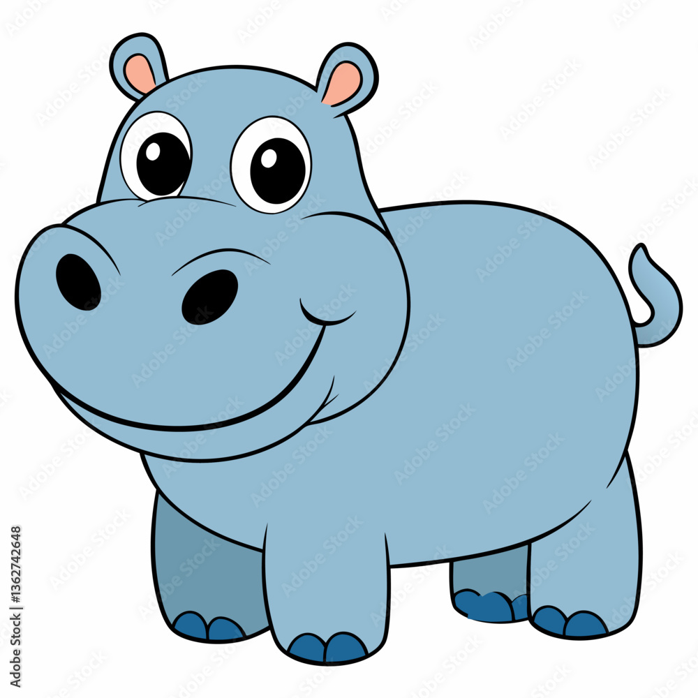 Obraz premium Cartoon cute hippopotamus. Suitable for children's books, sticknders, mascots, logos.Vector illustration animal on a white backgraund. 