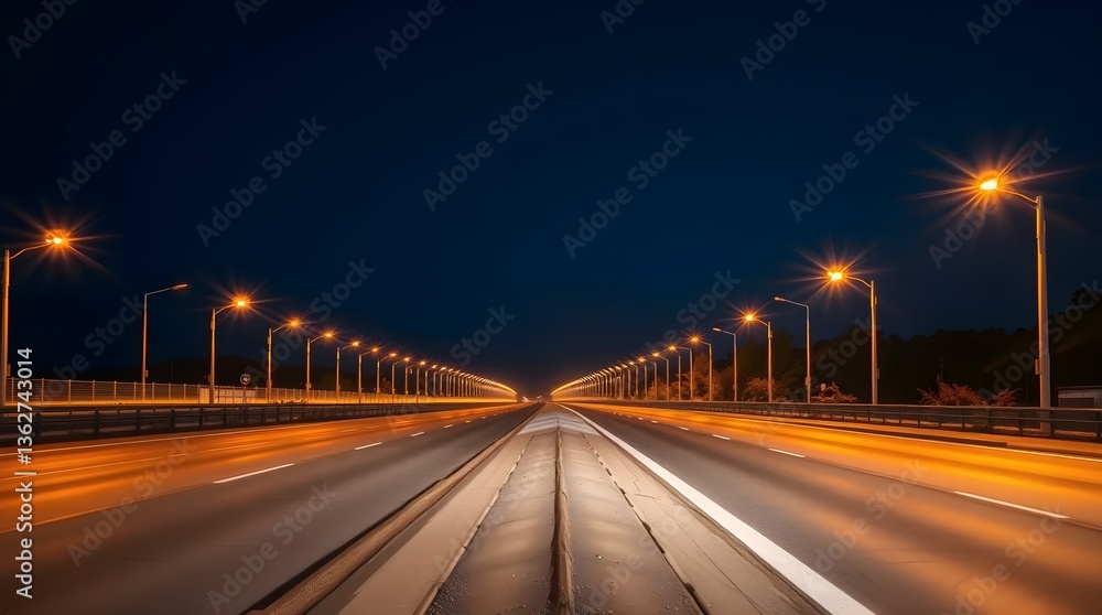 Obraz premium an empty highway under the dark blue night sky fictional background