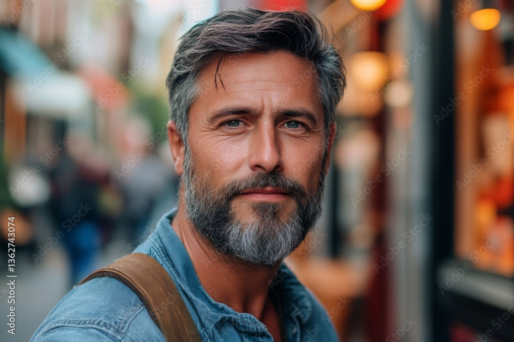 Portrait of a confident mature man with gray hair and beard in urban background Portrait of a confident mature man with gray hair and beard in urban background