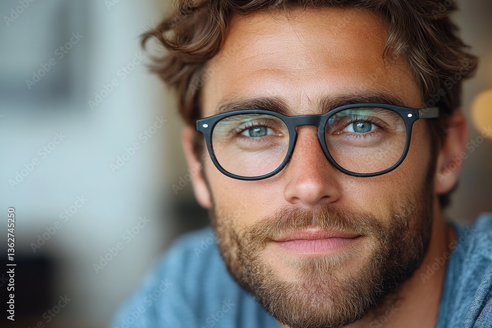 Portrait of a man with beard and glasses smiling confidently Portrait of a man with beard and glasses smiling confidently