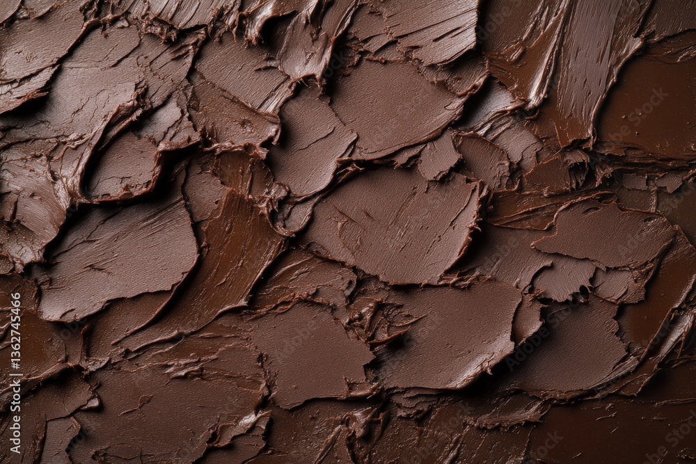 Fototapeta premium Rich chocolate texture spread on a surface showcasing various layers and shades in a culinary setting