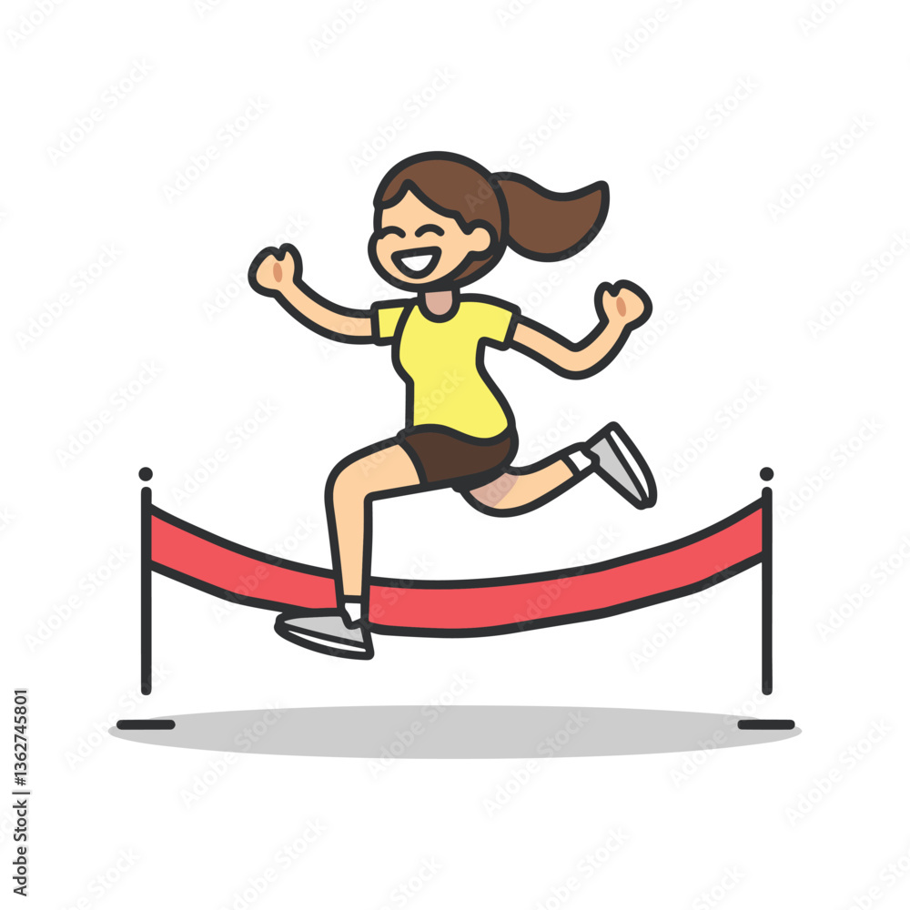 Fototapeta premium Cartoon Runner Crossing Finish Line with Excitement