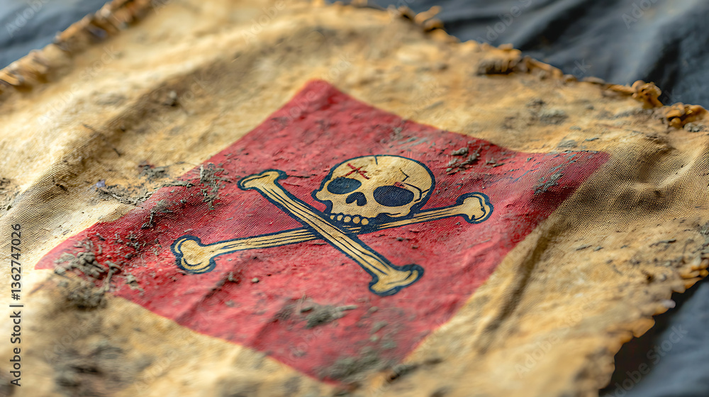 Aged pirate flag with skull and crossbones Aged pirate flag with skull and crossbones