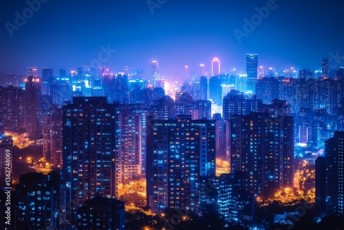 Wallpaper Mural Colorful illuminated modern skyline of a large city at night Torontodigital.ca