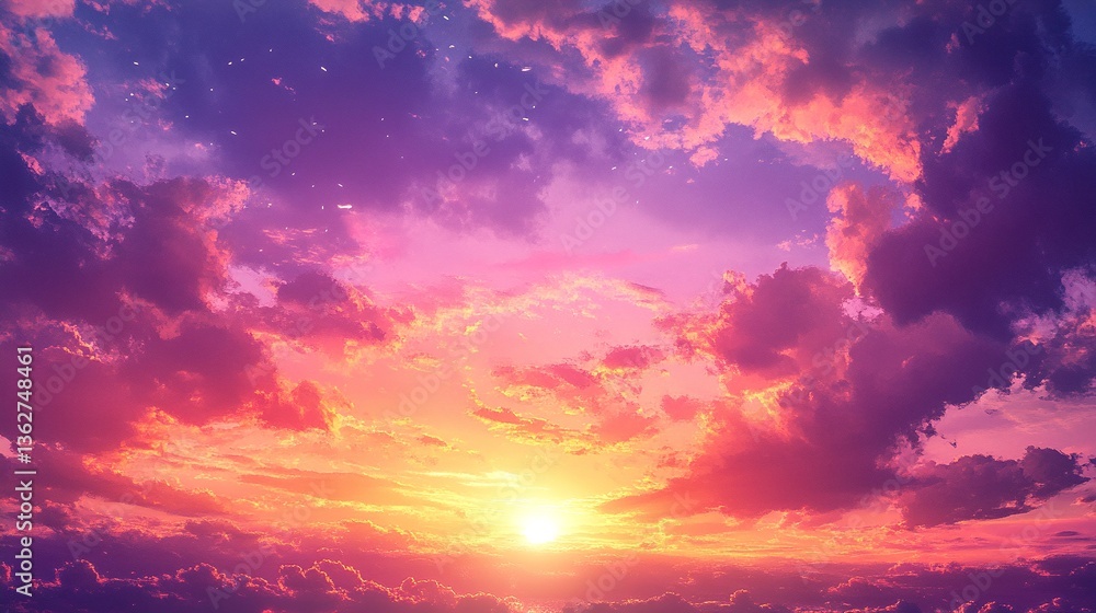 Fototapeta premium Dreamy sunset with vibrant pink and purple clouds. A magical scene of nature's beauty.