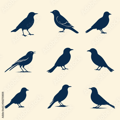 Wallpaper Mural Bird Silhouettes in Various Poses for Wildlife and Ornithology Illustrations Torontodigital.ca