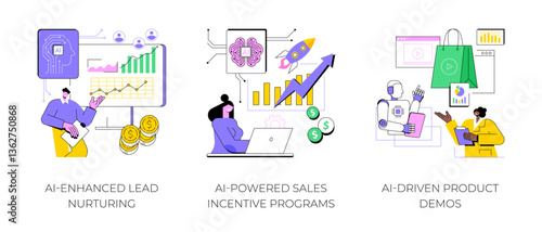 Artificial Intelligence for sales teams abstract concept vector illustrations.