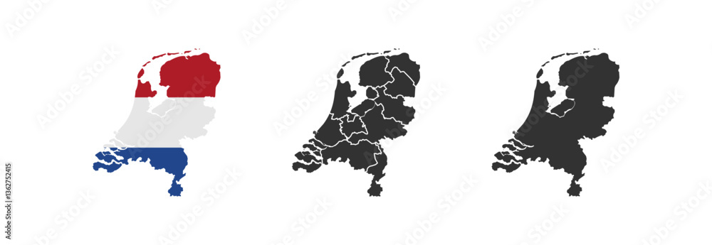 Nederland map. Geography border of Netherland. Cartography administrative contour.