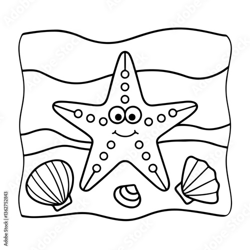 Hand-drawn vector illustration of a gold starfish ornament symbolizing Christmas and summer, with a nature-inspired design featuring beach, ocean, and holiday elements