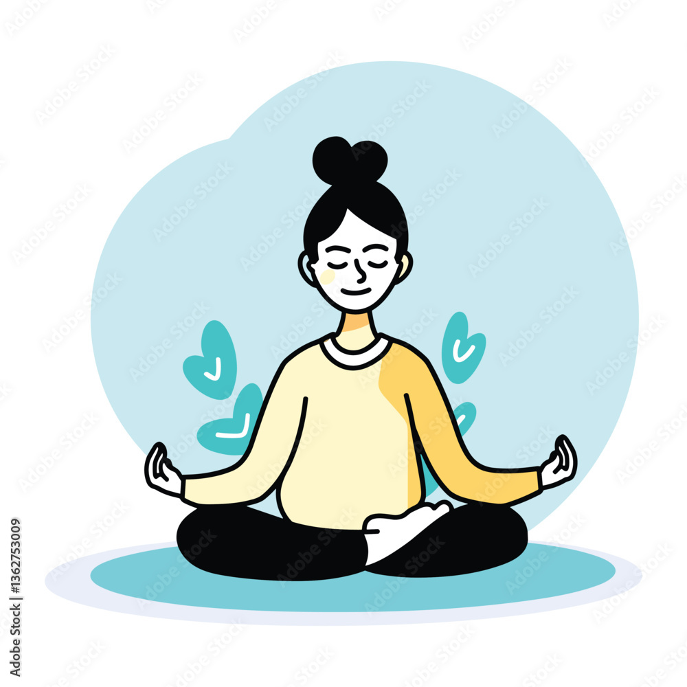 Girl Meditating in Peaceful Pose – Simple and Relaxing Illustration Girl Meditating in Peaceful Pose – Simple and Relaxing Illustration