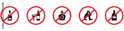No alcohol sign. No alcohol icon. No alcohol drink sign. Prohibition sign for alcohol. Vector Illustration. EPS 10