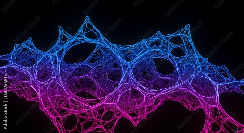Naklejka premium Abstract Neon Network: A Digital Tapestry of Interconnected Lines