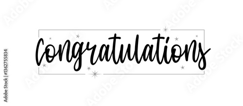 Congratulations calligraphic banner with elegant square frame. Congratulating design for congrats card.