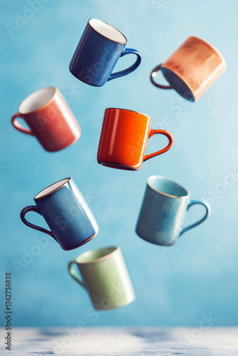 Wallpaper Mural Conceptual floating arrangement of ceramic mugs in mid-air, gravity-defying artistic composition. Torontodigital.ca