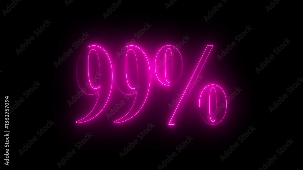99% number text animation by pink color neon on black background. 99% number text animation by pink color neon on black background.