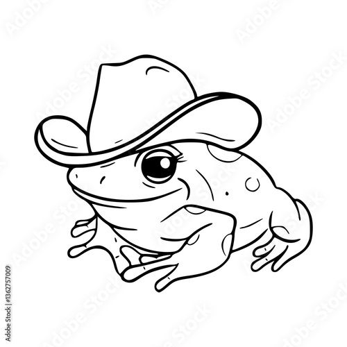 cute frog wearing a cowboy hat outline