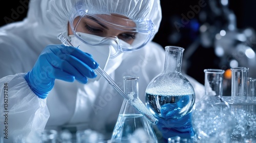 Scientist working with chemical solutions in a lab