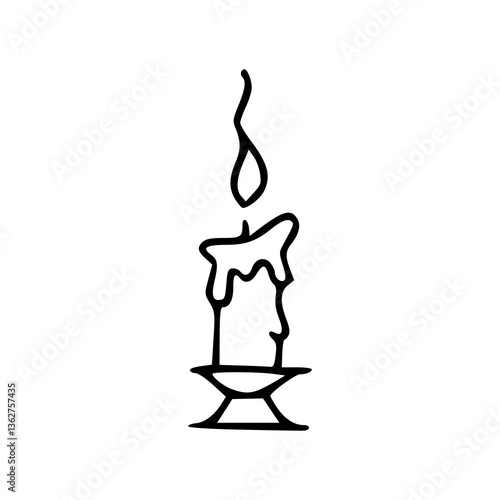 lit candle on holder line art