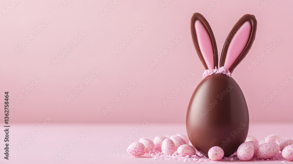 Fototapeta premium Chocolate easter bunnies celebrating easter in colorful spring flowers