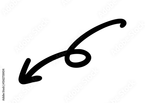 手書きのくるくる矢印 下向き 下降