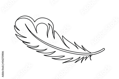 SingleLine Drawing of a Bird Feather, Light, Airy, Delicate
