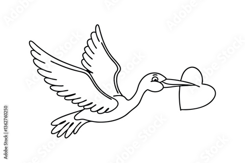 Flying Stork Delivers Heart Love, Baby, Birth, Arrival, New Life