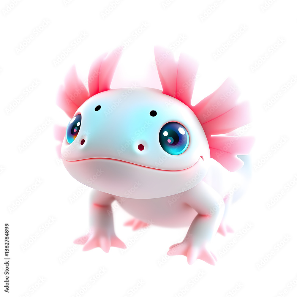 Axolotl – 3D baby axolotl, tiny frilly gills, soft round body, big glowing eyes, pastel pink and turquoise tones, white background Generative AI Axolotl – 3D baby axolotl, tiny frilly gills, soft round body, big glowing eyes, pastel pink and turquoise tones, white background Generative AI