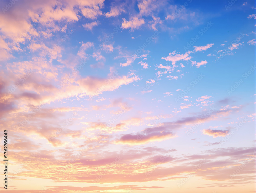 Scenic sky with pastel clouds in warm sunset hues, creating a peaceful atmosphere. A bright and colorful background for nature and landscape concepts. Ai generative Scenic sky with pastel clouds in warm sunset hues, creating a peaceful atmosphere. A bright and colorful background for nature and landscape concepts. Ai generative