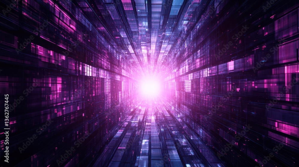 Obraz premium Abstract Digital Tunnel: A Journey Through Neon Purple and Pink Data Streams