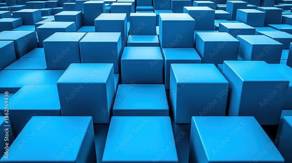 Abstract Blue Cubes Background: A 3D Render of Geometric Shapes