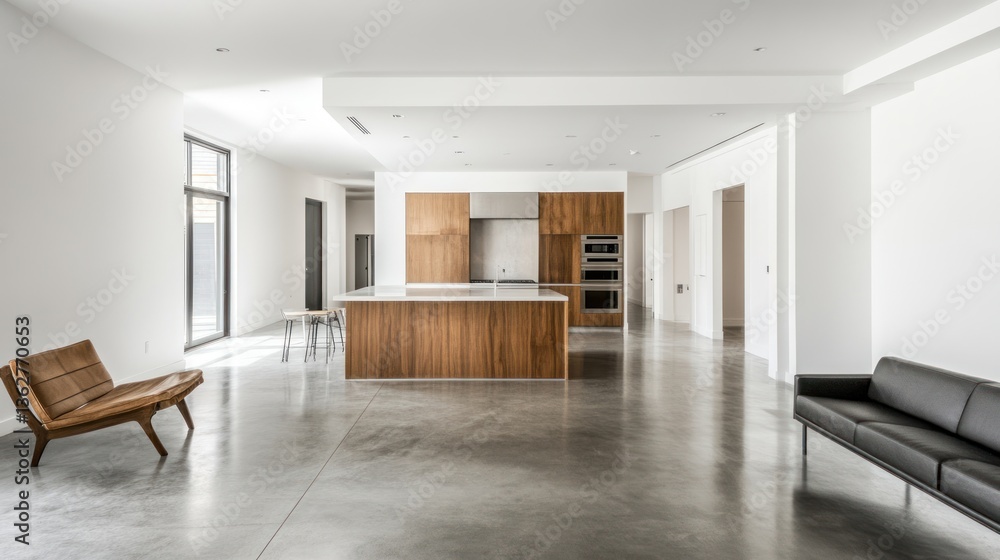 Fototapeta premium Sleek minimalist interior showcasing architectural design and open concept living