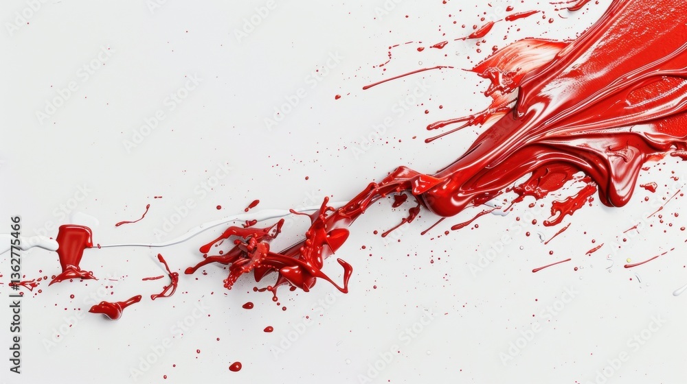 Vibrant Red and White Paint Splashes on a Clean Background Vibrant Red and White Paint Splashes on a Clean Background