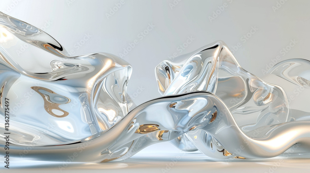 Abstract Liquid Metal Sculpture Silver Fluid Design Glossy Chrome Waves 3D Render Abstract Liquid Metal Sculpture Silver Fluid Design Glossy Chrome Waves 3D Render
