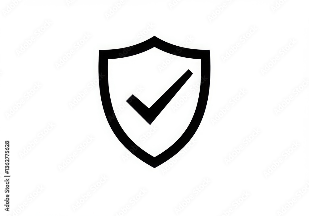 A simple black and white graphic of a shield with a check mark inside on a white background A simple black and white graphic of a shield with a check mark inside on a white background