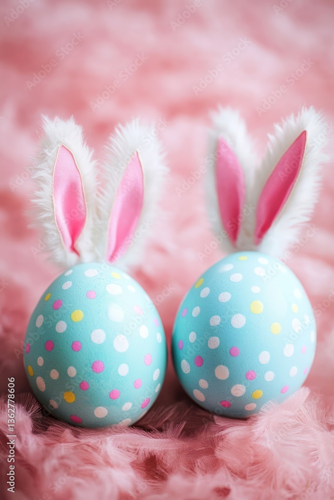 Cute smiling cartoon egg with bunny ears posing on a bokeh background
Cute smiling cartoon egg with bunny ears posing on a bokeh background