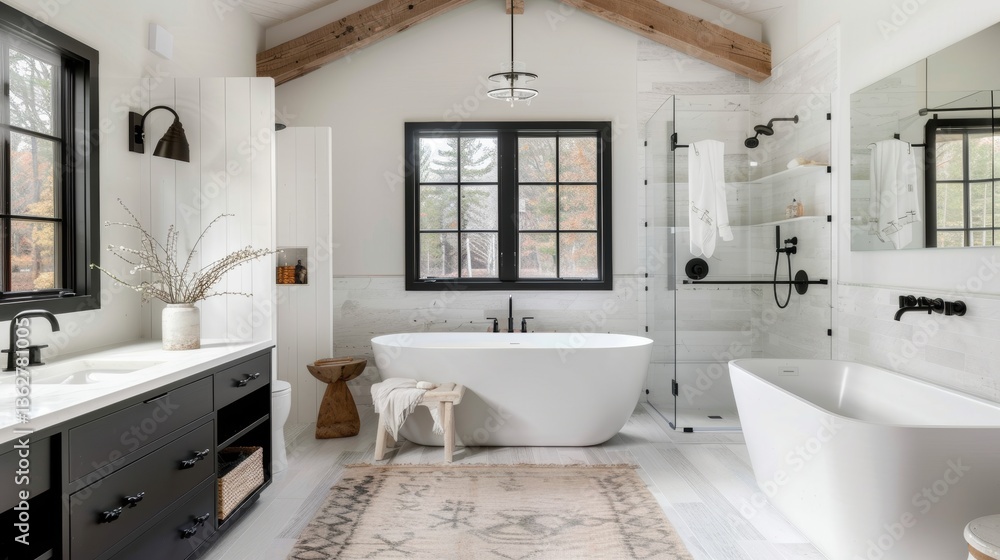 Modern Minimalist Bathroom with Elegant Bathtub and Natural Light Modern Minimalist Bathroom with Elegant Bathtub and Natural Light