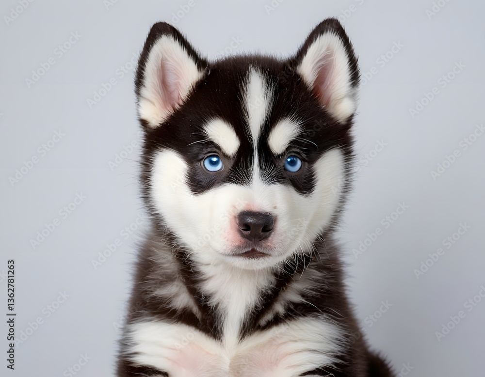 Adorable Siberian Husky Puppy with Blue Eyes on White Background Adorable Siberian Husky Puppy with Blue Eyes on White Background