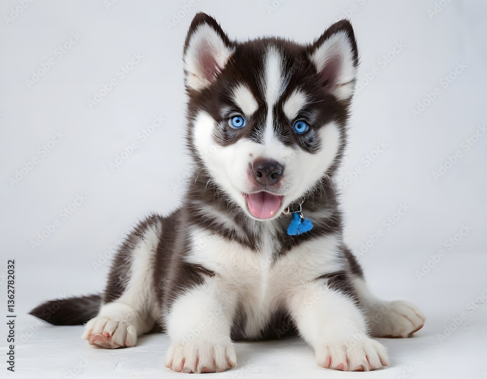 Adorable Siberian Husky Puppy with Blue Eyes on White Background Adorable Siberian Husky Puppy with Blue Eyes on White Background