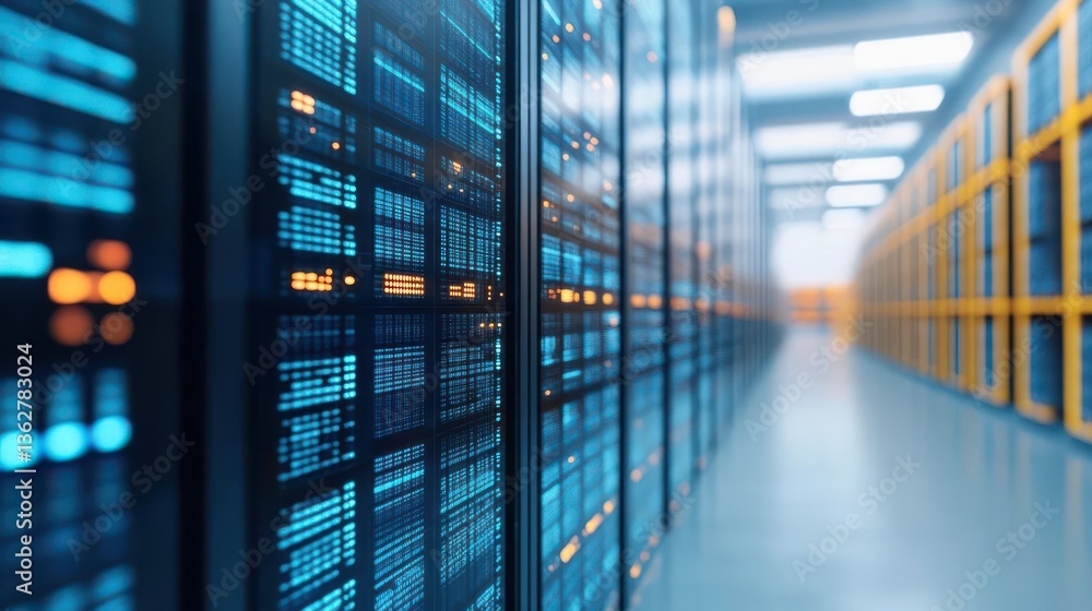 A futuristic warehouse with robotic automation and logistics network data A futuristic warehouse with robotic automation and logistics network data
