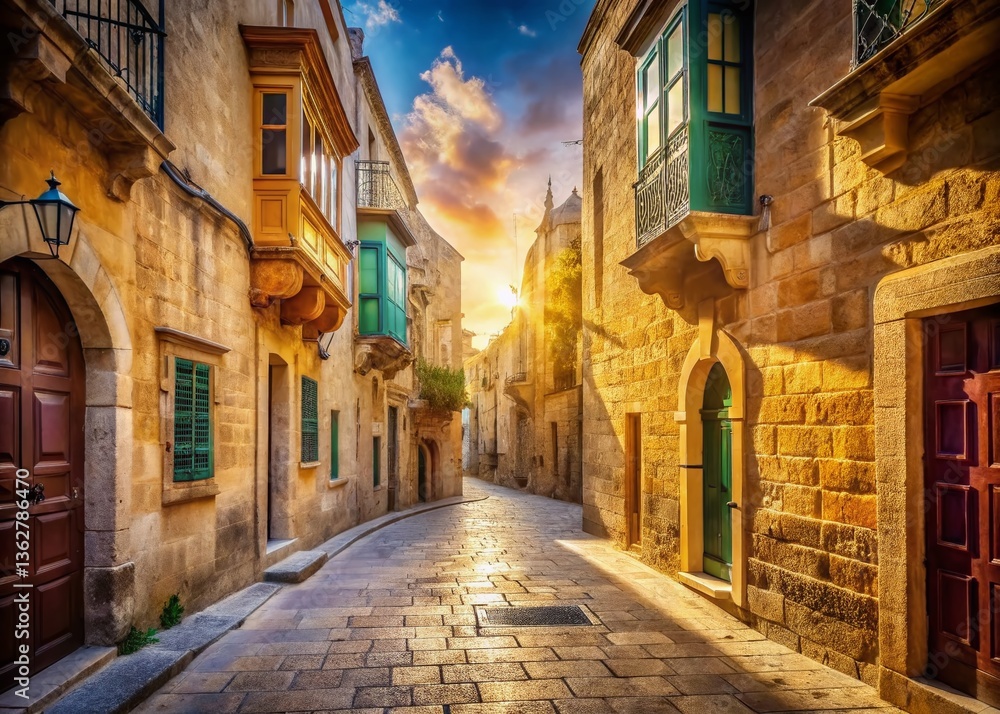 Fototapeta premium Narrow Street, Birgu, Malta - High-Resolution Stock Photo