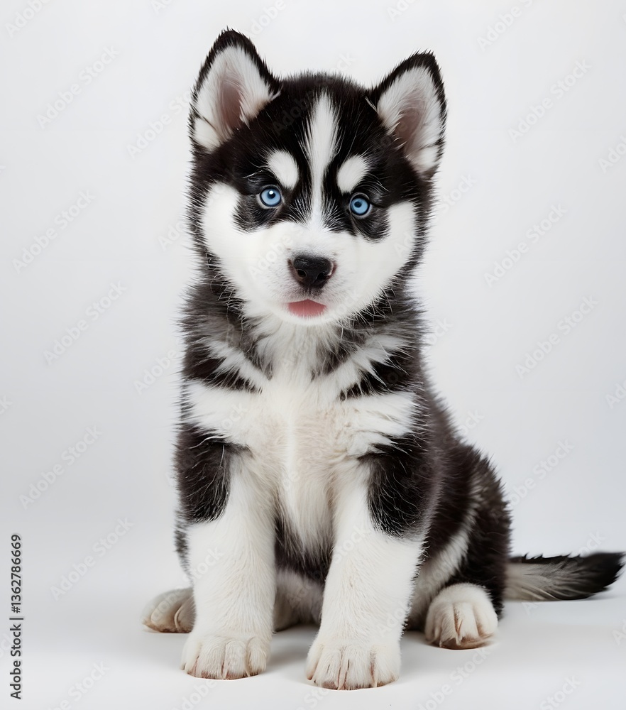 Adorable Siberian Husky Puppy with Blue Eyes on White Background Adorable Siberian Husky Puppy with Blue Eyes on White Background