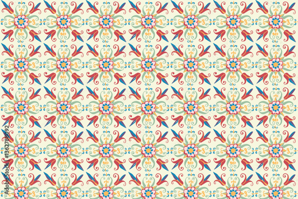 Elegant seamless pattern with intricate ornamental tile design, perfect for wallpapers, textiles, and decorative backgrounds. Elegant seamless pattern with intricate ornamental tile design, perfect for wallpapers, textiles, and decorative backgrounds.