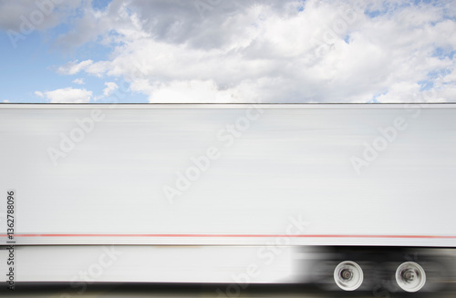 Semi truck trailer on highway