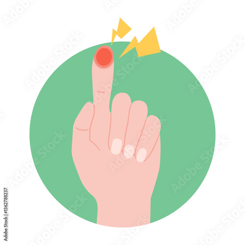 Vector illustration of man with bruise on finger. Injured hand. Flat design.
