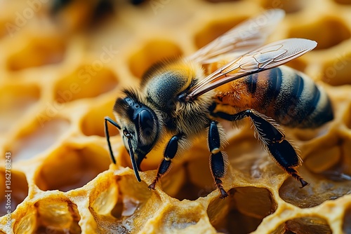 Wallpaper Mural Honeybee on Honeycomb Closeup. (2) Torontodigital.ca